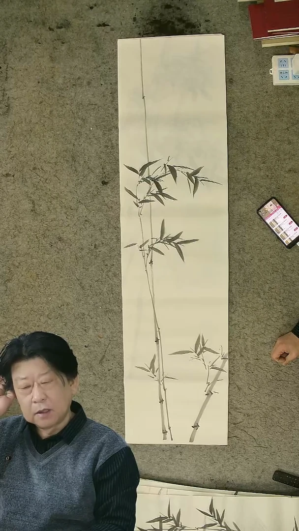 国画四尺对开  墨竹条屏 34*138cm