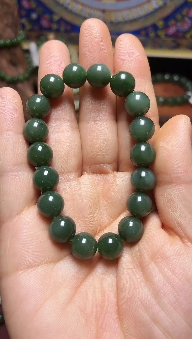 未镶嵌手链和田玉10mm沙枣青 圆珠