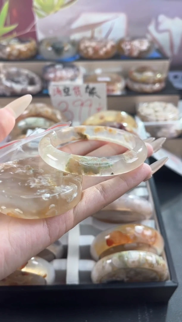 未镶嵌手镯石英质玉天然樱花玛瑙镯心赠品不保证完美56