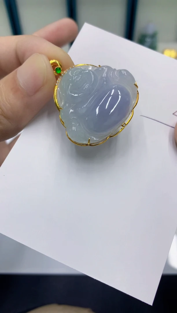 颈饰18K金镶嵌翡翠嘉*妈翡翠