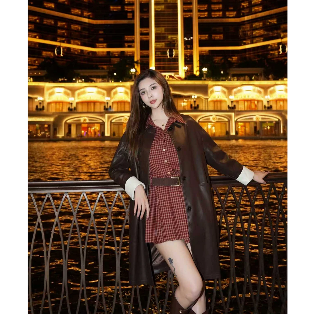 COCO BECCI【秋日序章】拼色袖口简约轻奢高级皮衣外套CFHHC109004