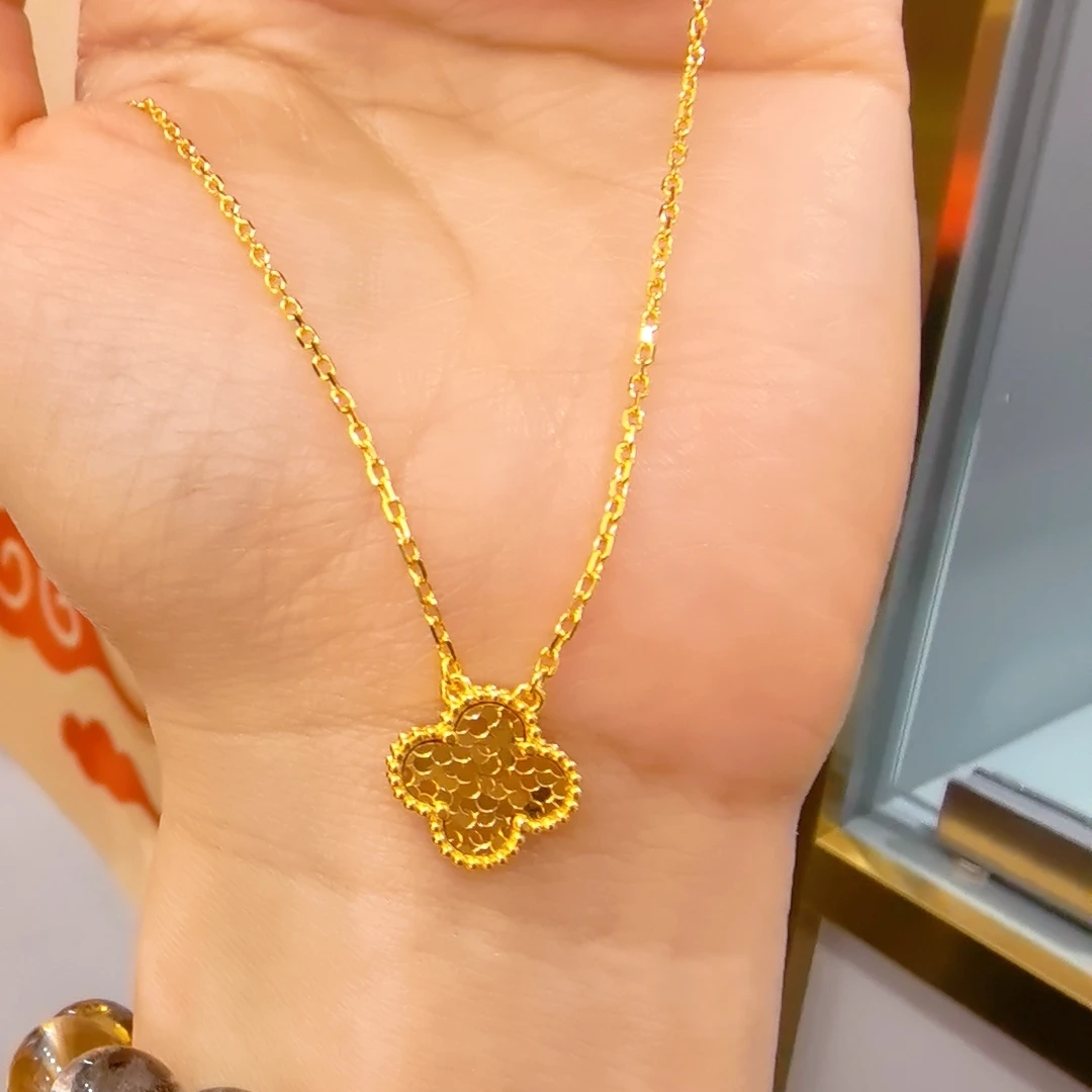 足银银制品 大碎冰冰四叶草套链