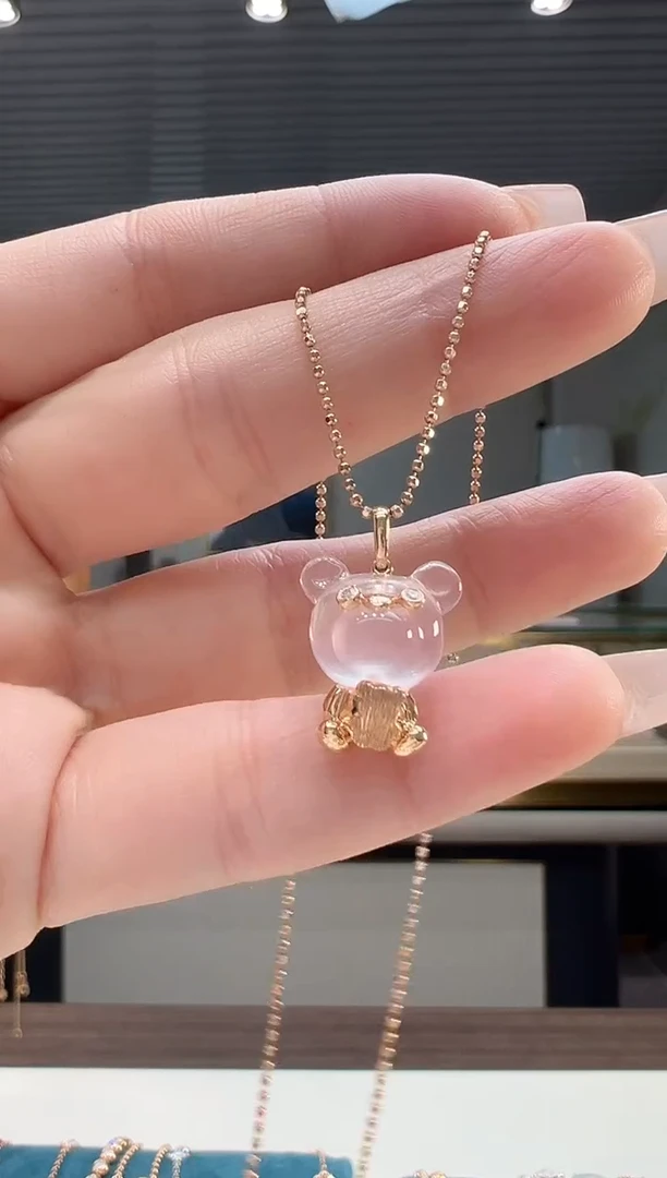 【闪购商品】芙蓉石吊坠(不含链)18K金镶嵌芙蓉石小熊吊坠