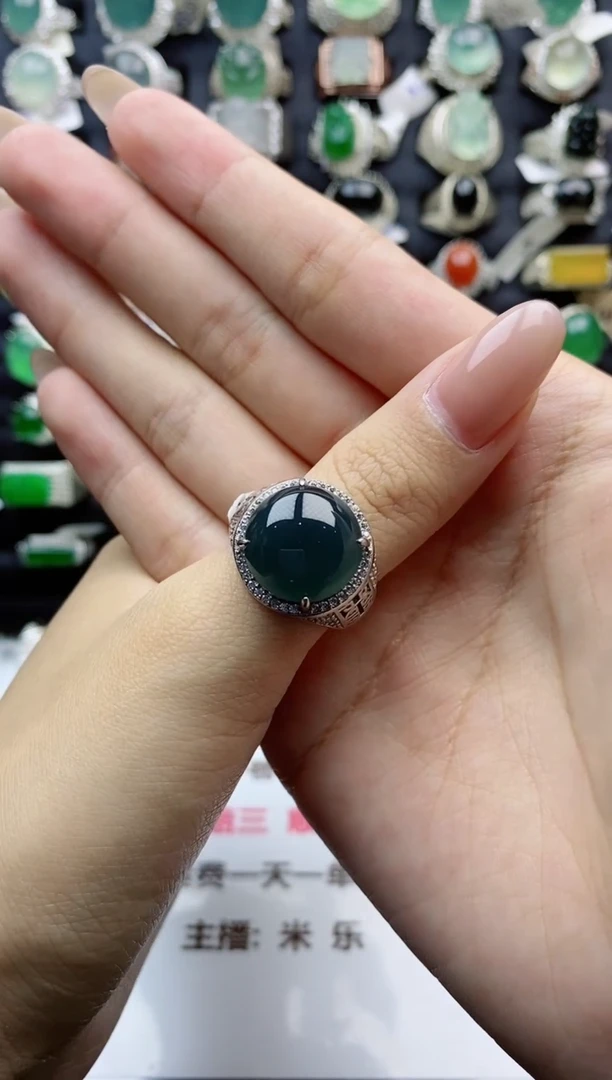 【闪购商品】翡翠戒指银S925镶嵌天然翡翠开口男戒