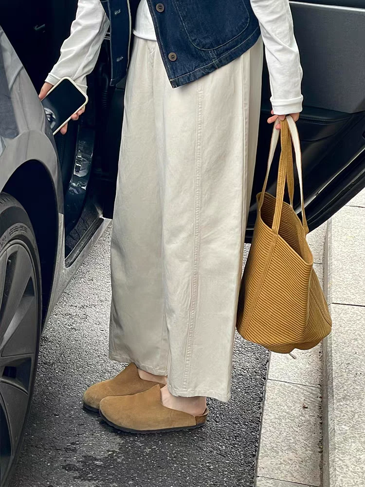 日系复古大码休闲裤子女2025春秋新款遮跨显瘦垂感阔腿裤直筒裤
