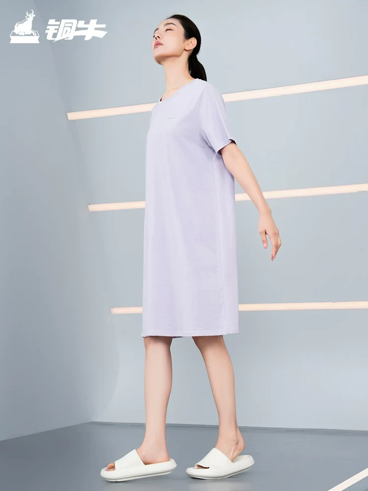 铜牛亲舒净爽棉圆领半袖家居女裙2025春夏新款家居裙装女VQ085
