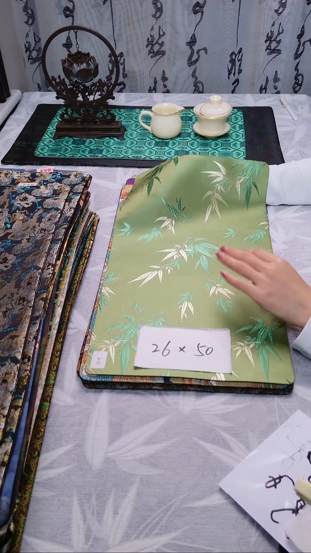 【竹叶单面】中国风干泡织锦茶席26*50