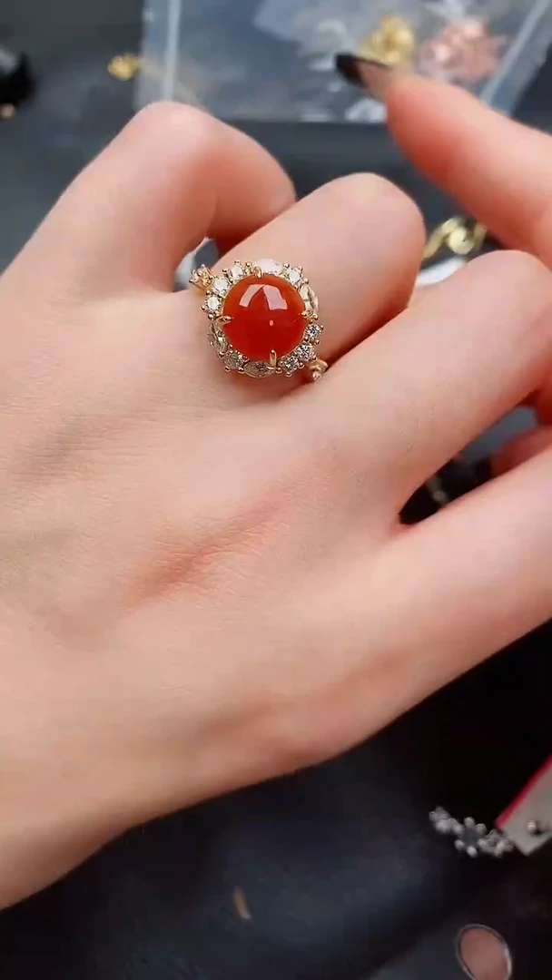 银S925镶嵌戒指翡翠...