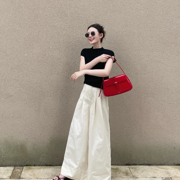 【黑天鹅】夏装2025时尚搭配一整套酷盐系阔腿裤女式夏天套装两件套