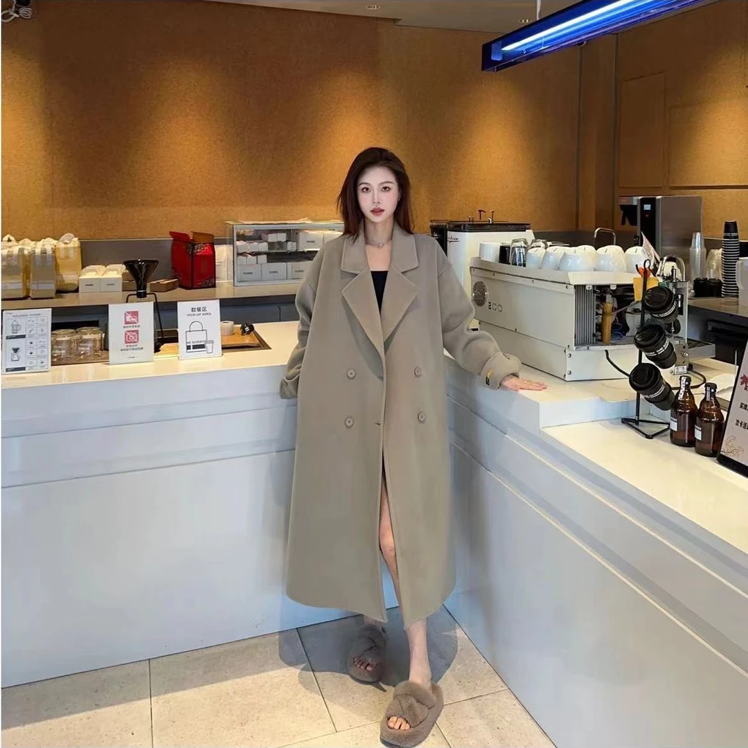 2412款时尚高定手缝气质款韩版双面尼大衣宽松