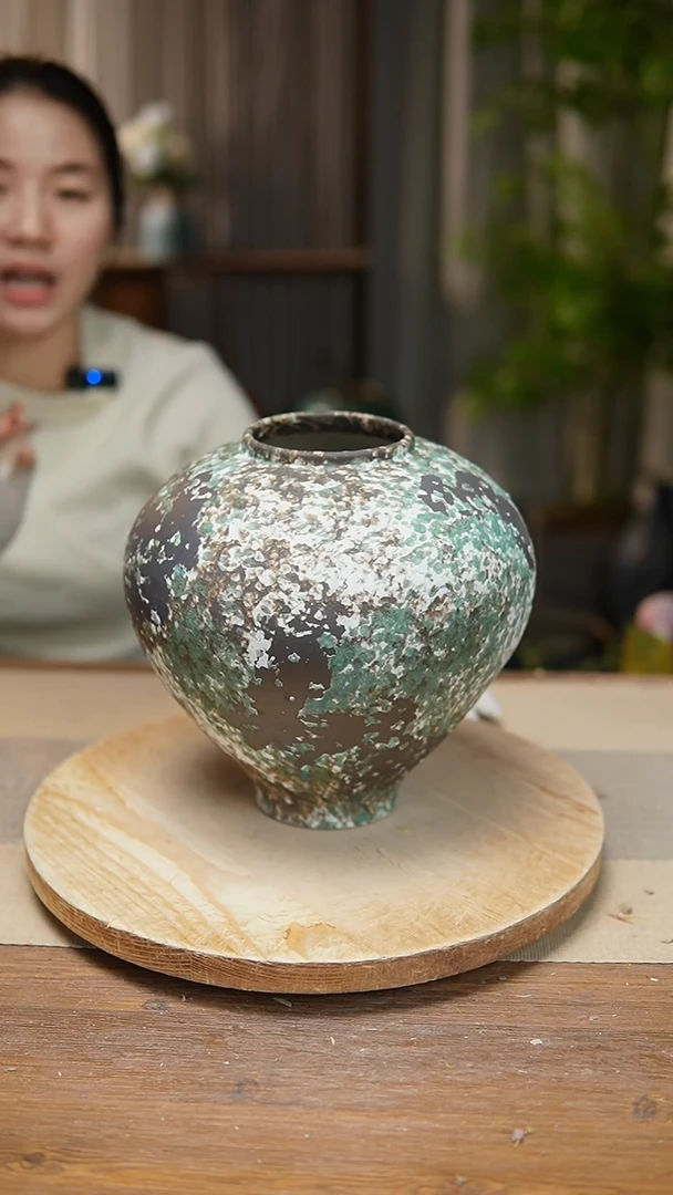 【闪购商品】陶瓷花器涂鸦绿月亮罐