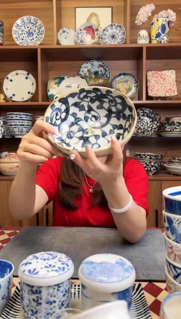 瓷片章鱼唐草 椭圆钵碗