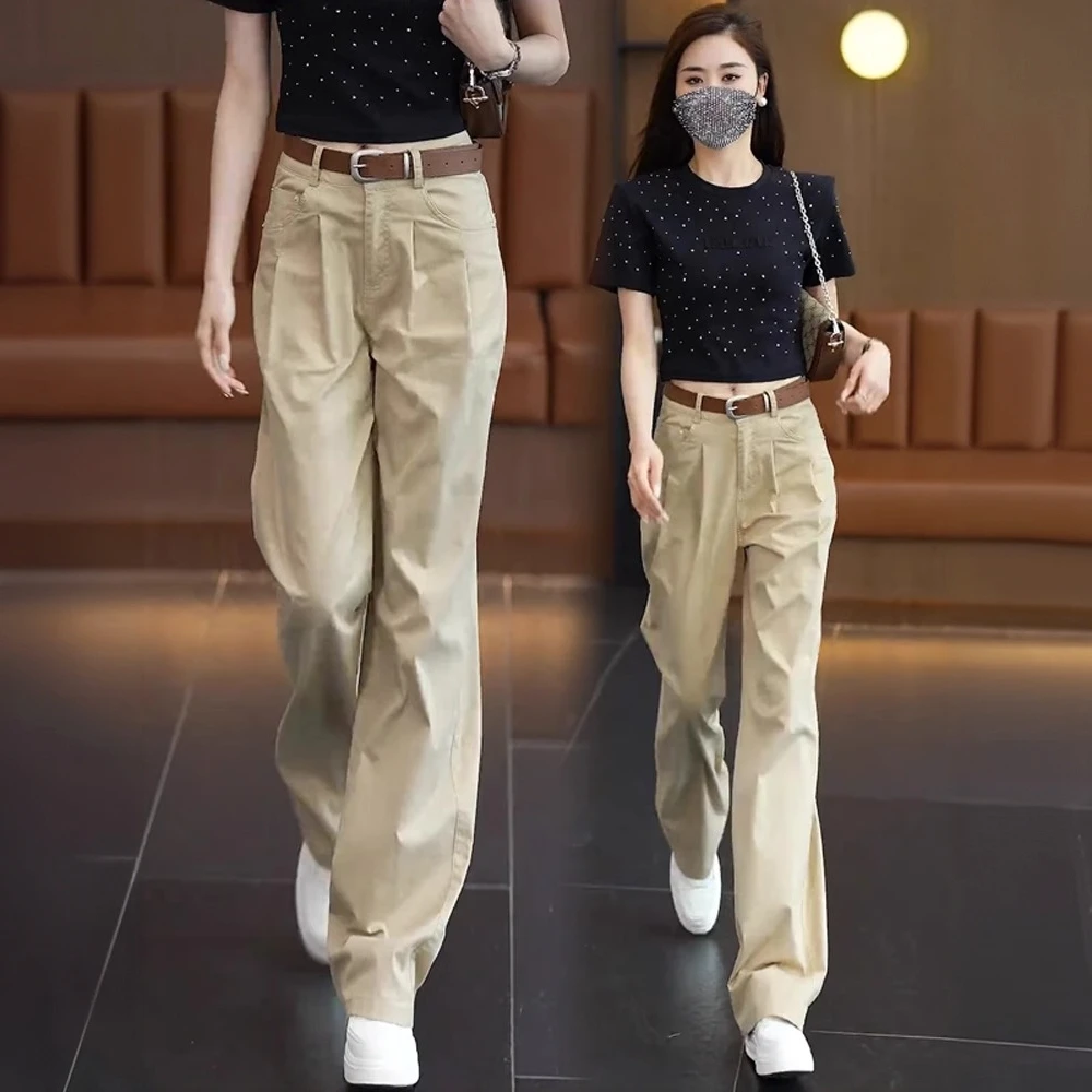 高端窄版阔腿裤女2024夏季新款高腰显瘦直筒宽松休闲长裤