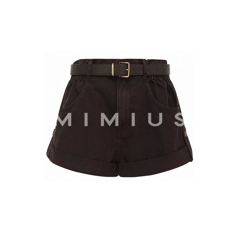 【mimius】喵喵 雅丹风卷边牛仔短裤（含腰带） G08136