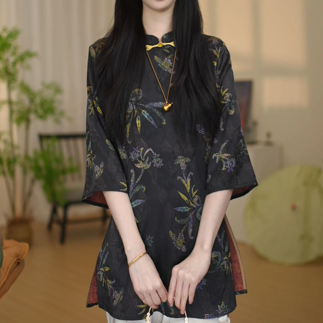 【3131-墨舞春秋】新中式国风复古宽松小衫七分袖上衣-园园