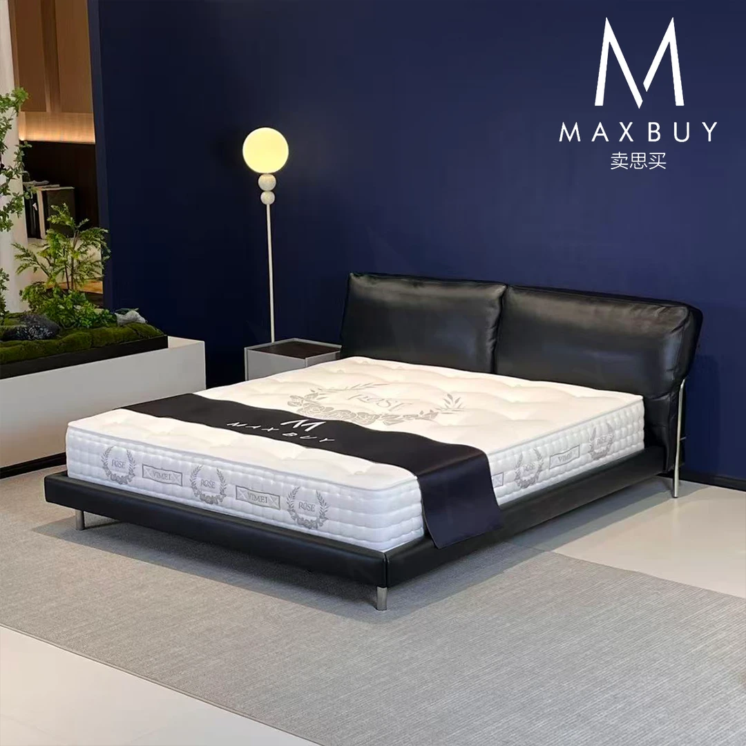 MAX BUY/卖思买LC3床#意式极简中古奶油主卧头层牛皮床婚床包豪斯
