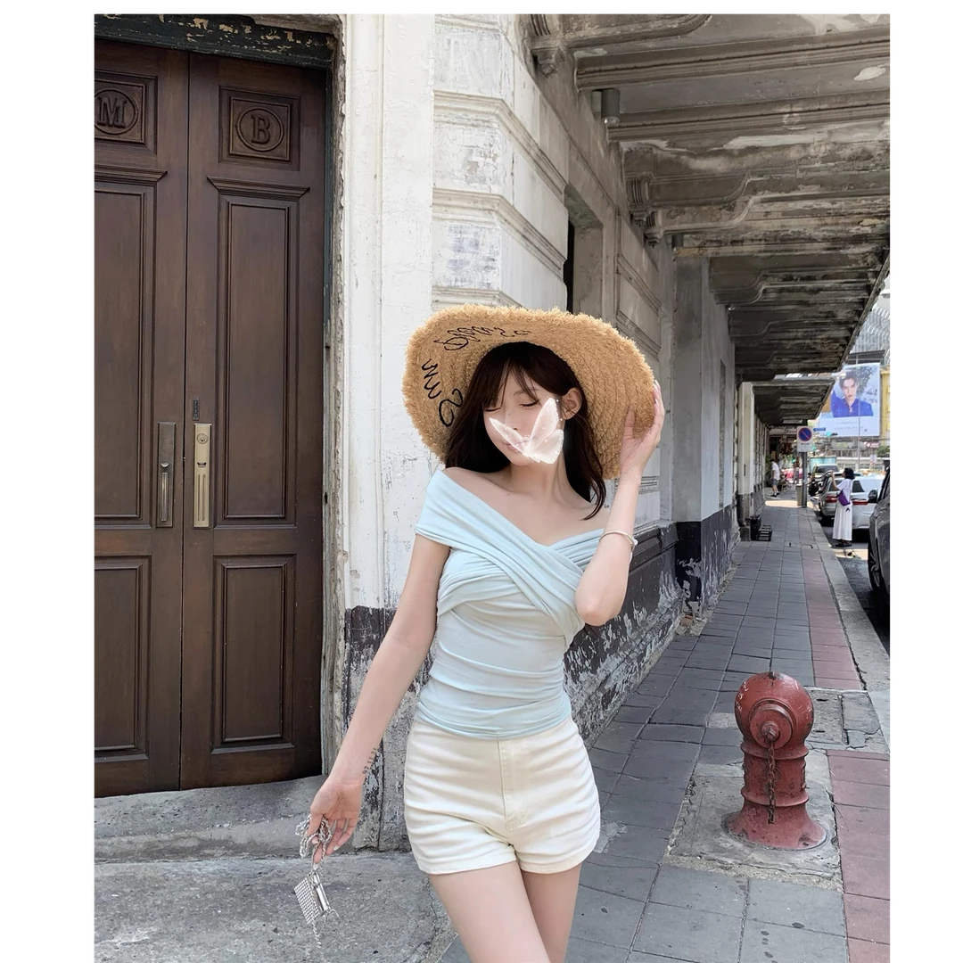 Flower 自制【秒S曲线2.0】一字肩上衣T恤女2025春夏新款性感设计感