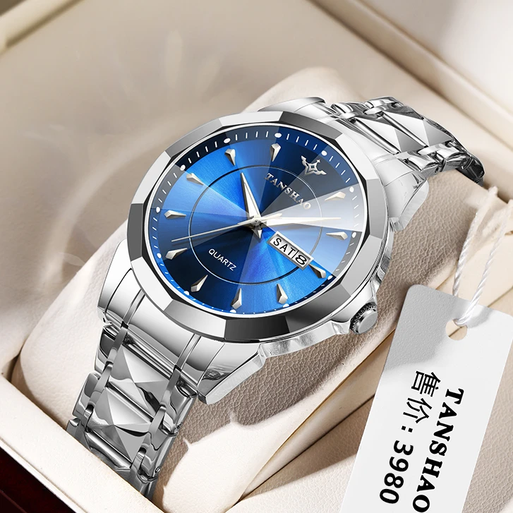 【粉丝福利】高奢菱形/全自动双日历夜光男表防水钢带时尚商务腕表