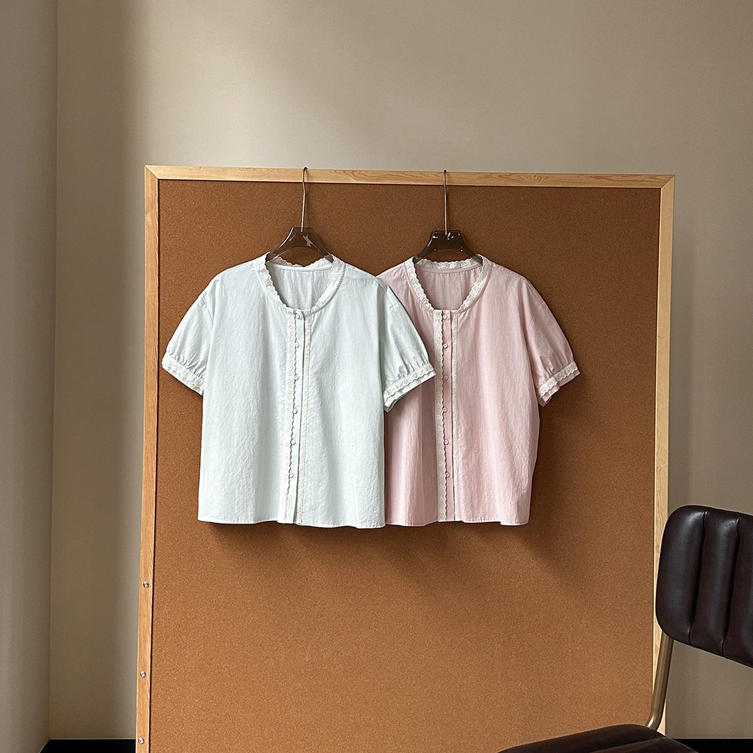 今婷韩系蕾丝气质时尚休闲百搭夏季复古国风木耳边衬衫-J25215303