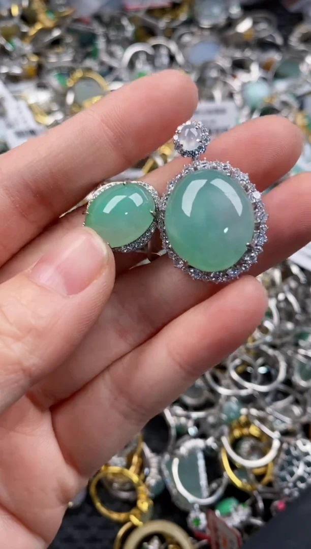 银S925镶嵌戒指翡翠10   9