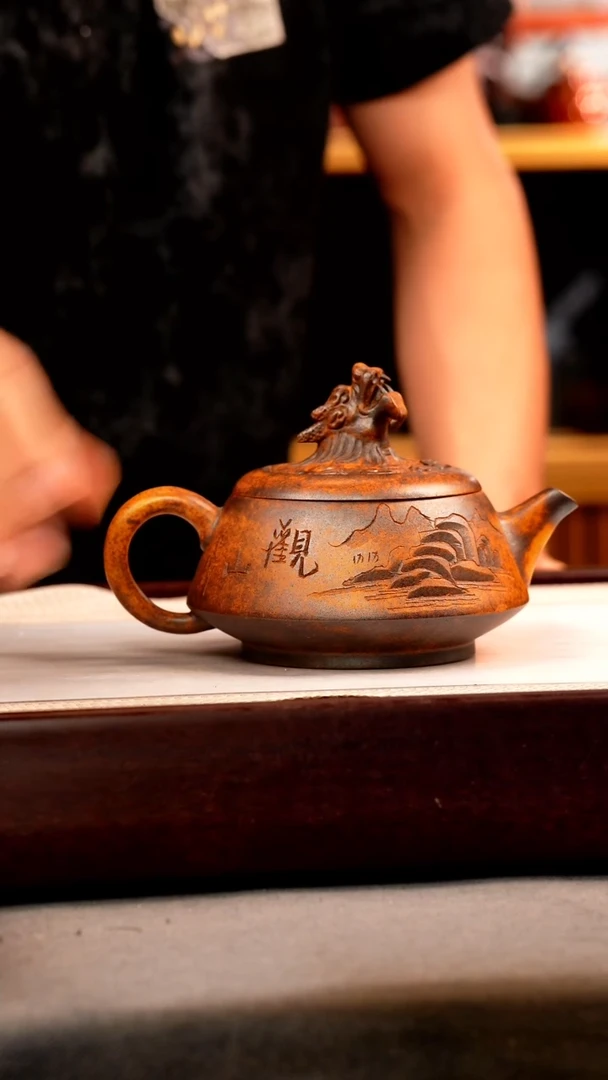 茶壶紫砂龙骨金砂 龙头老大 刻绘