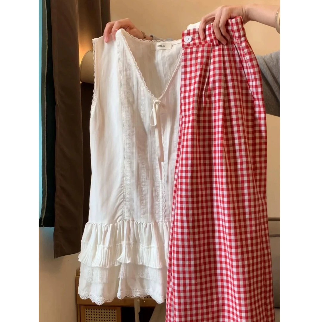 白色蕾丝花边拼接叠穿无袖背心裙女绝美内搭打底吊带上衣su