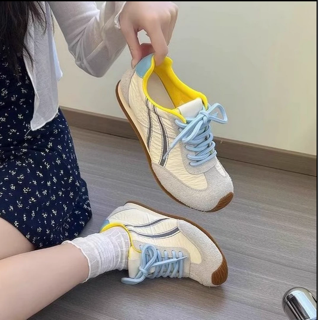 马卡龙早秋新款复古轻便德训鞋子阿甘鞋百搭运动薄款休闲鞋德训鞋