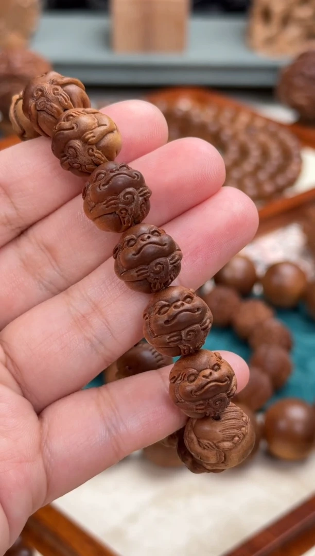 檀香木手串/手链1.5貔貅雕刻手串 印度老山檀香