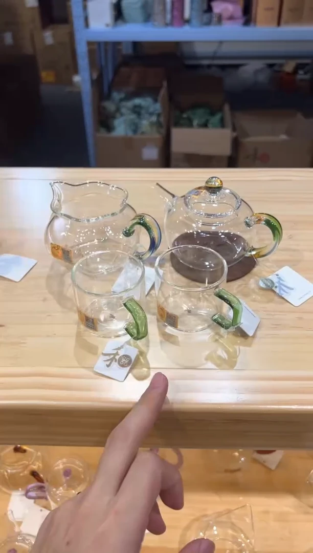 禾器-简逸壶-迷翠+纳福迷翠+清禾杯湖绿2只+禾器杯垫