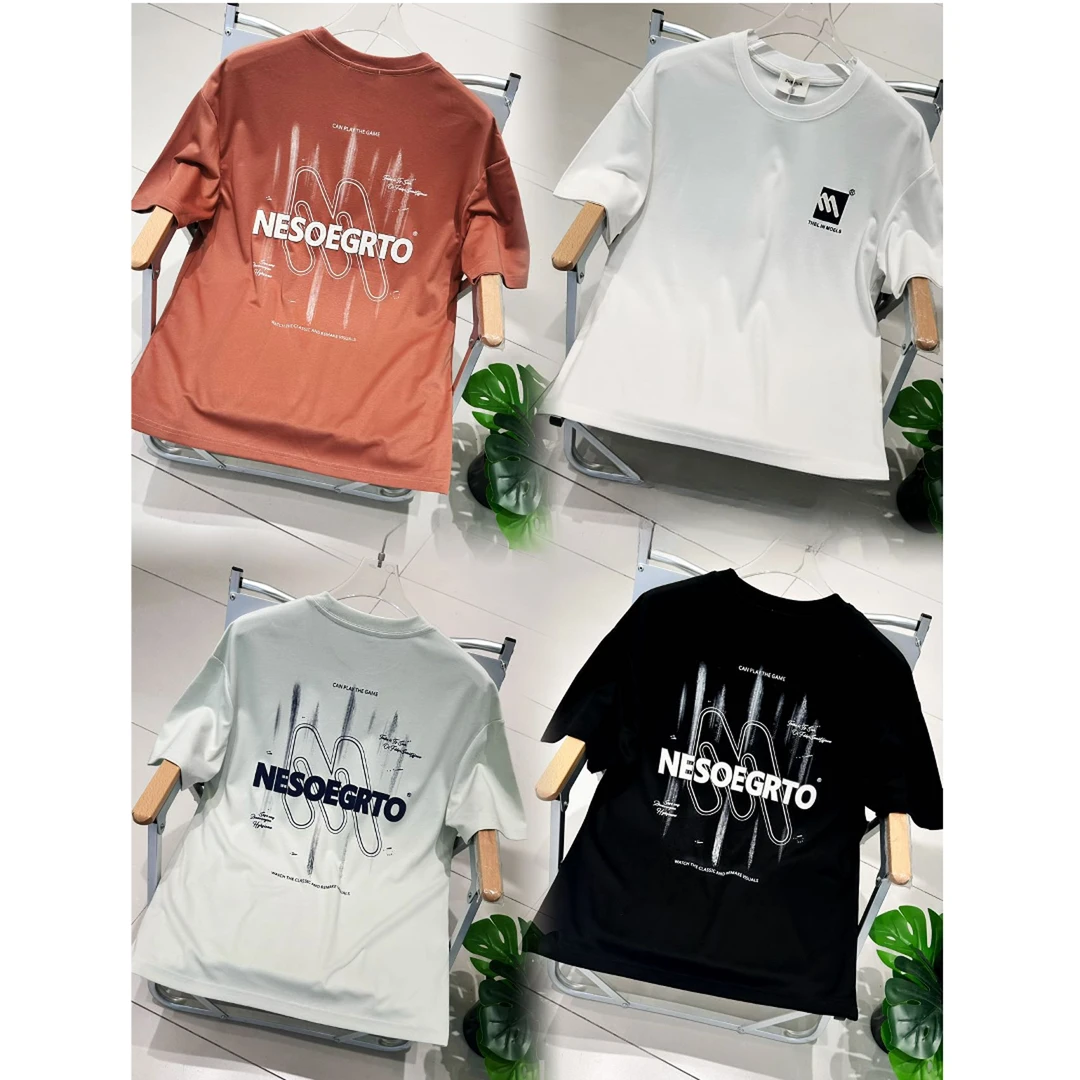 【双面植绒字母印花情侣短袖】夏季新款休闲潮流圆领时尚T恤-11037