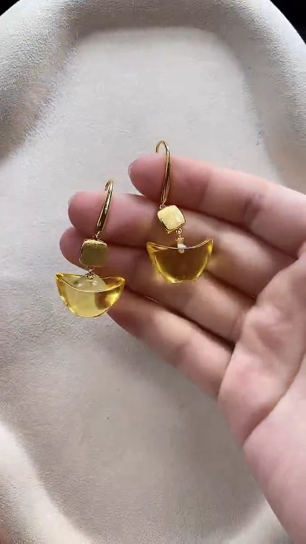 琥珀未镶嵌耳饰耳环