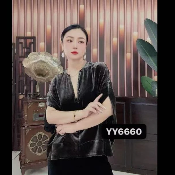 高端时尚百搭桑蚕丝丝绒上衣YG-6660