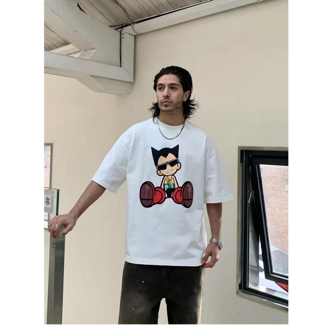 2025新款高克重纯棉短袖T衣体恤重工卡通半袖男女同款99711