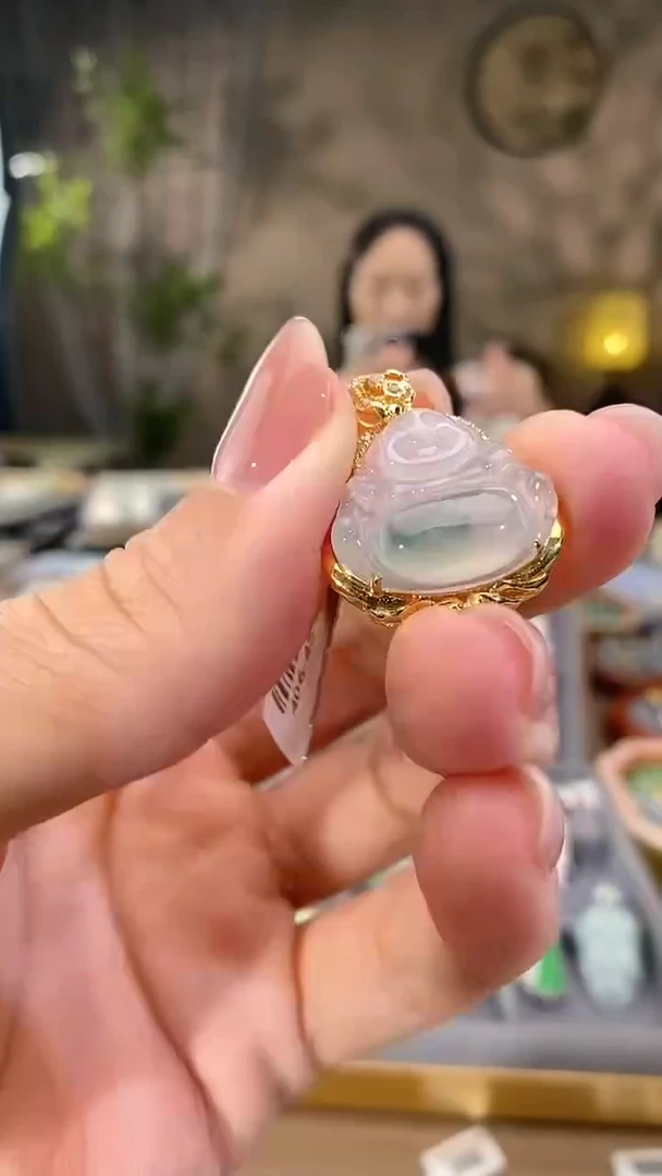 吊坠(不含链)18K金镶嵌翡翠佛公