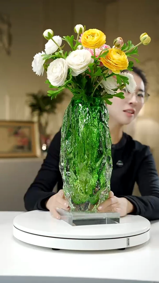 琉璃翠绿色树纹花瓶