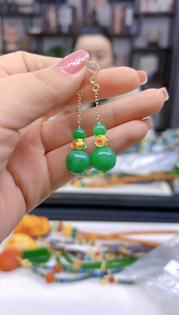 【闪购商品】翡翠耳饰14K金镶嵌耳坠E330