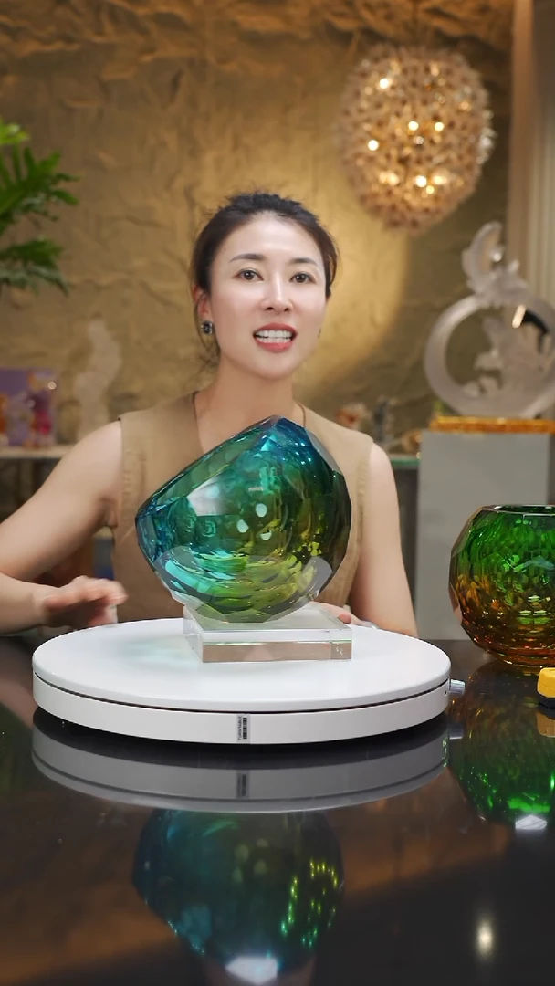 琉璃手工艺品福利琥珀蓝切面果碗