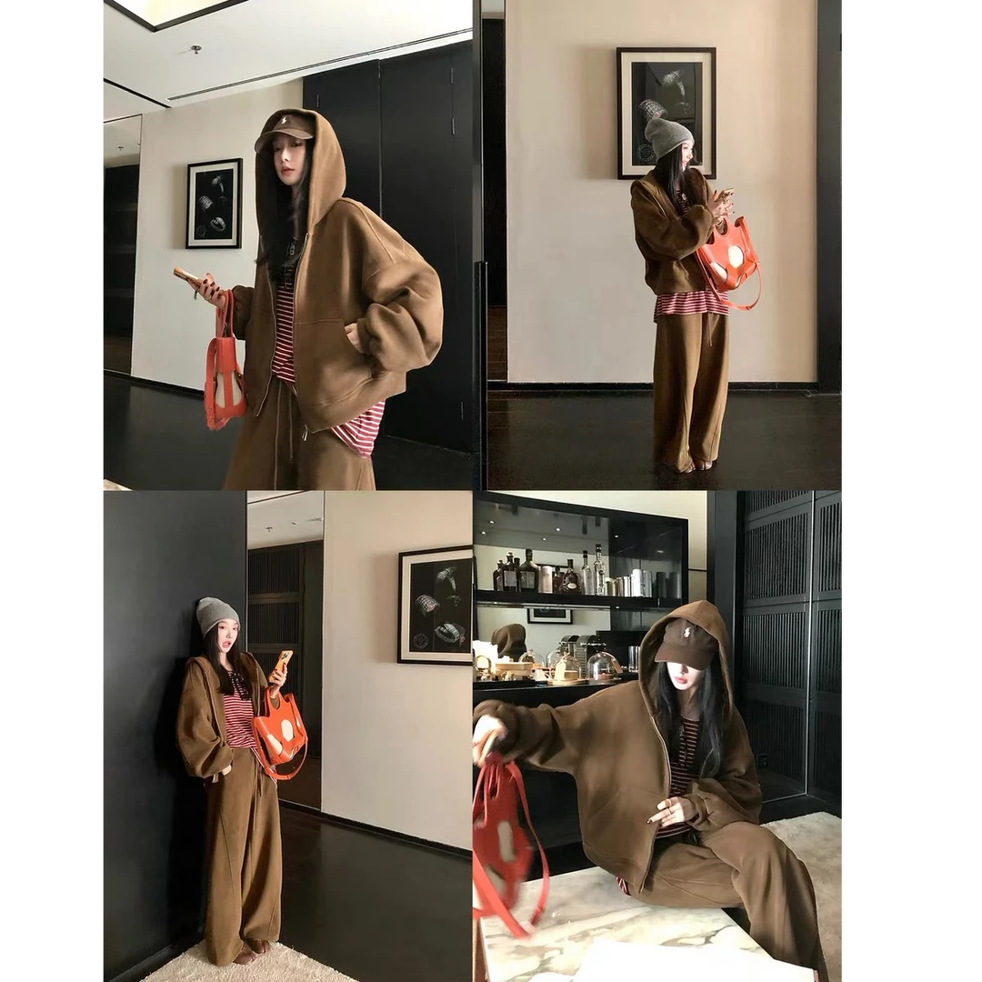 【肯豆假日】双面奥粒绒连帽卫衣外套加厚松紧腰休闲裤套装X2015