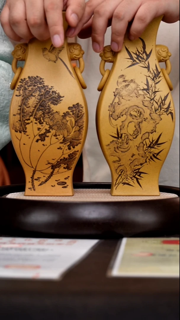 茶壶紫砂ZKN60四方花瓶 黄金段泥