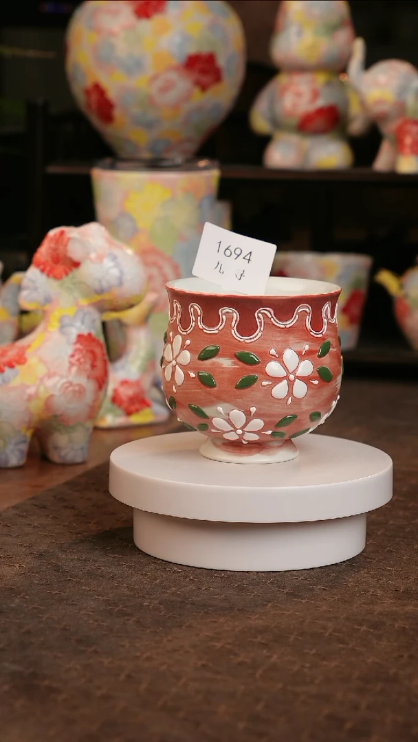 九寻景德镇手工手绘珐华彩茶杯1694