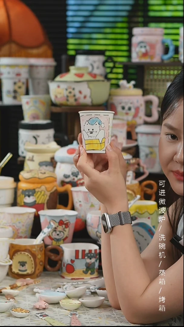 杯子景德镇高温釉下彩纯手绘创意瓷  粉可乐