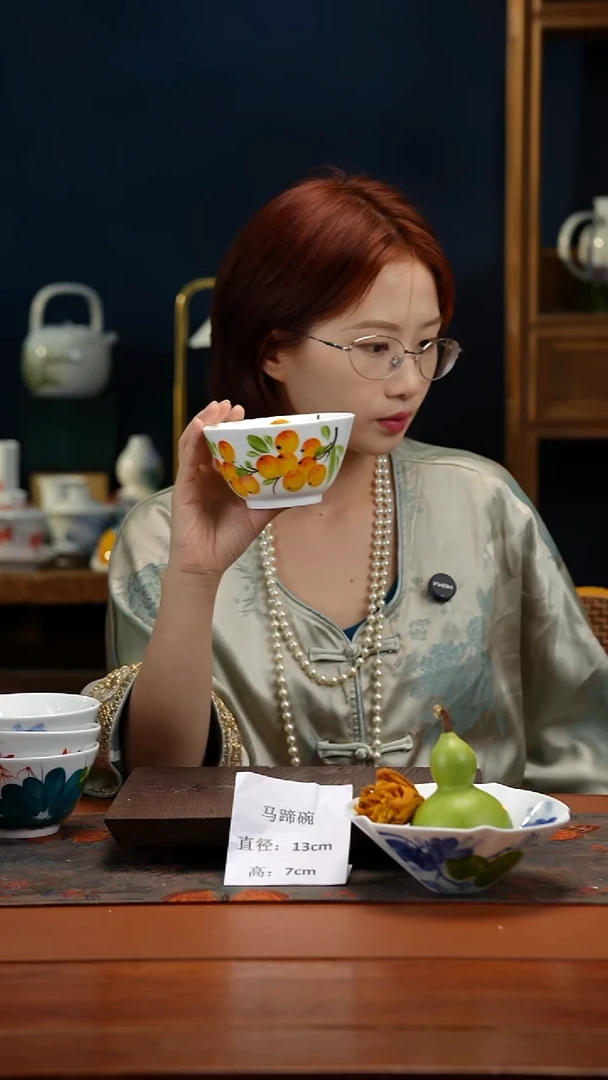 陶瓷景德镇高温釉中彩马蹄碗直径13高7