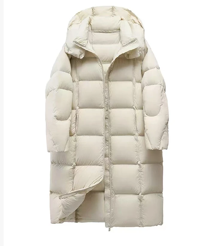 Miss huo 中长款连帽羽绒服 A 杏色 14272