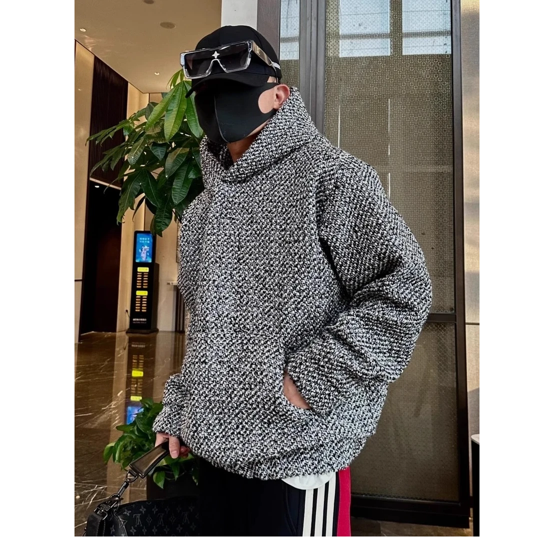 重磅编织加厚卫衣男女冬季潮牌小香风设计感连帽外套痞帅情侣上衣