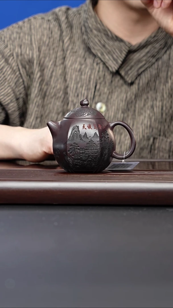 茶壶紫砂宜兴紫砂 花鸟六方龙蛋 深井老紫泥 顾林芬