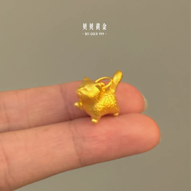 贝贝黄金 足金999 傲娇猫 蛋蛋猫 素金 吊坠 103