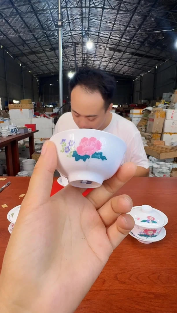 246函夏非遗釉下五彩芙蓉花普洱杯