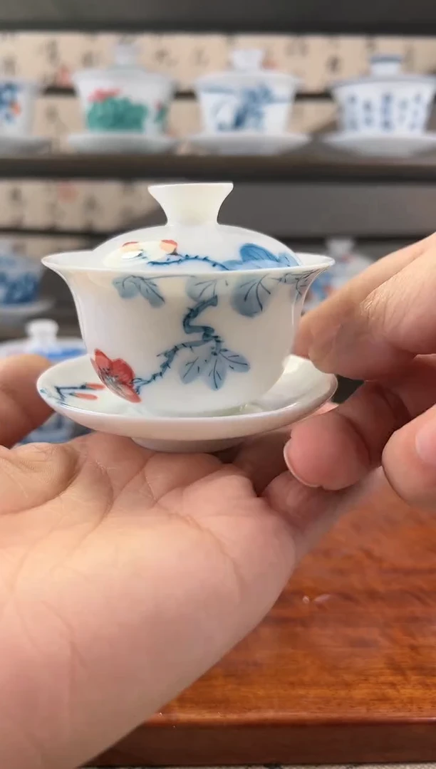 微瑕山茶花80ml三才盖碗