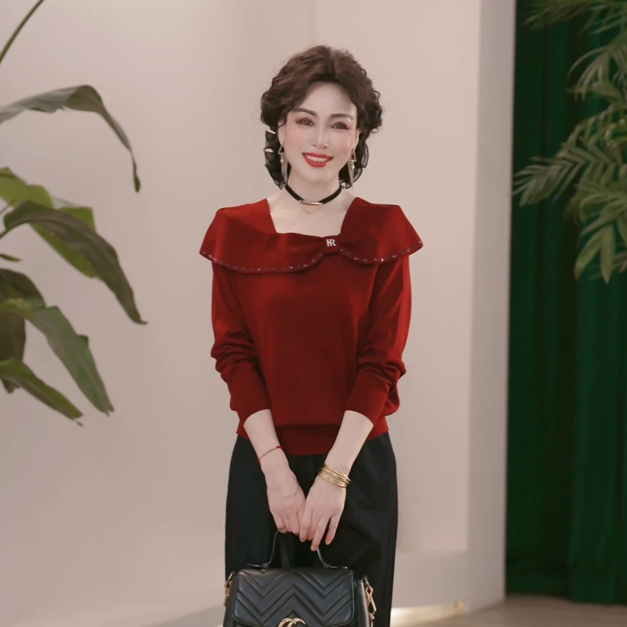 妈妈装秋装2025年新款针织衫时尚上衣服气质中年女装休闲时尚上衣