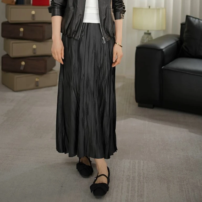 特种古树纹压褶半身裙小众轻奢小个子定制油脂料半裙SFL69101089